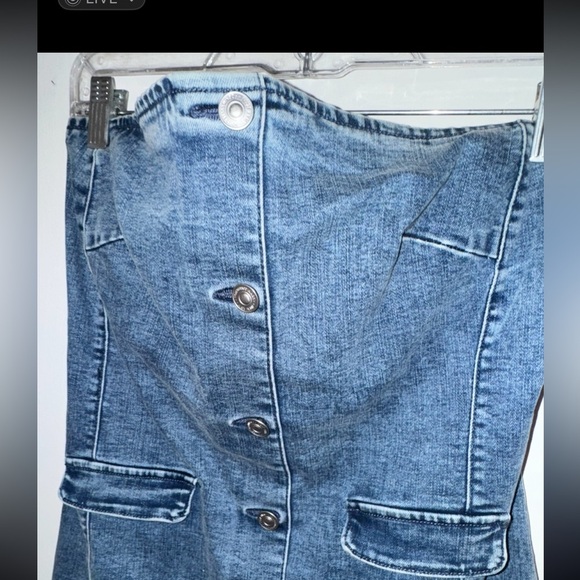 WAX JEANS Denim Button Detail Tube Dress - Medium Wash Size Large - Picture 6 of 15